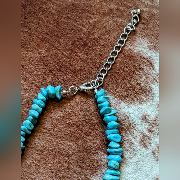 New Squash Blossom Blue Imitation Turquoise Stone Chip Necklace - Picture 4 of 7